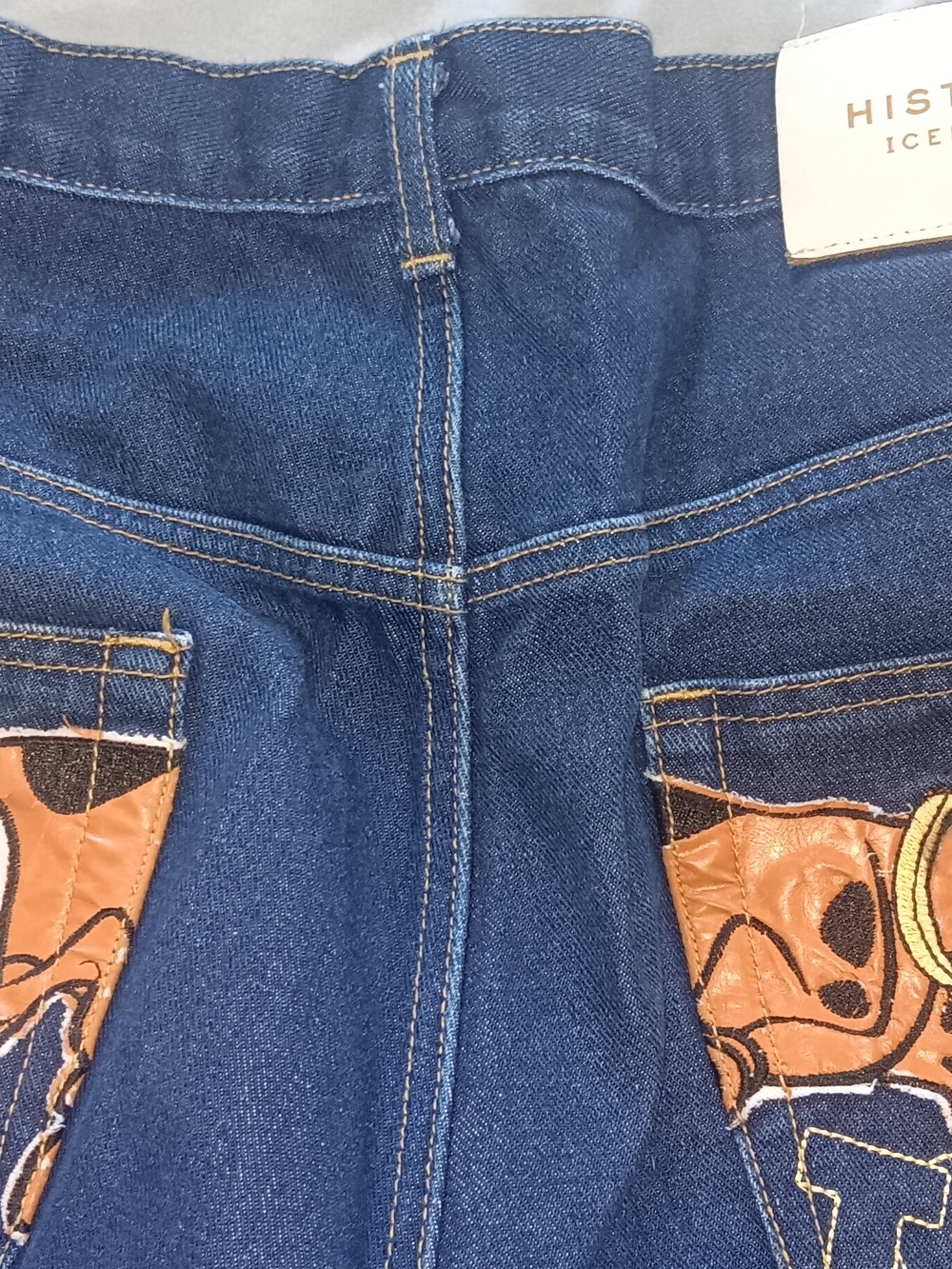 Iceberg Dark Blue Denim Jeans with Tan Leather Patch Pockets